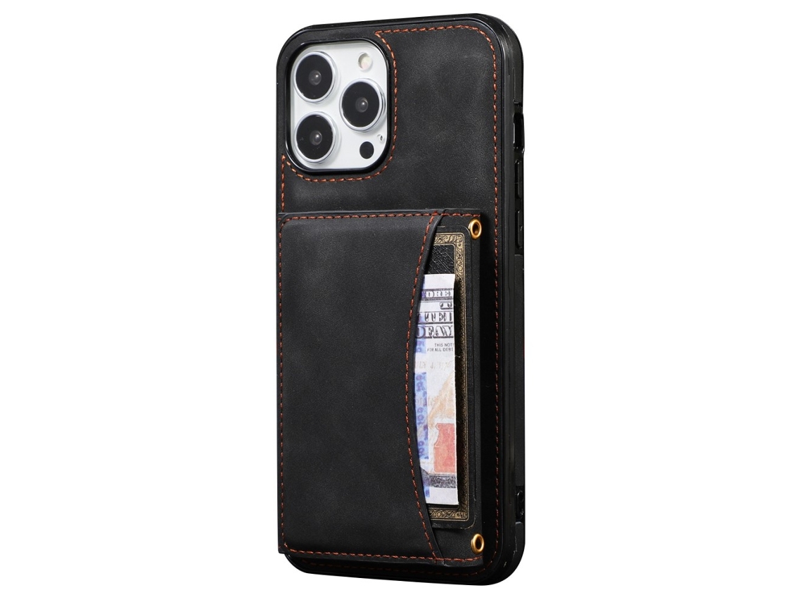 Capa Para Iphone 13 Pro Pele Sintética Com Porta-cartões Preto