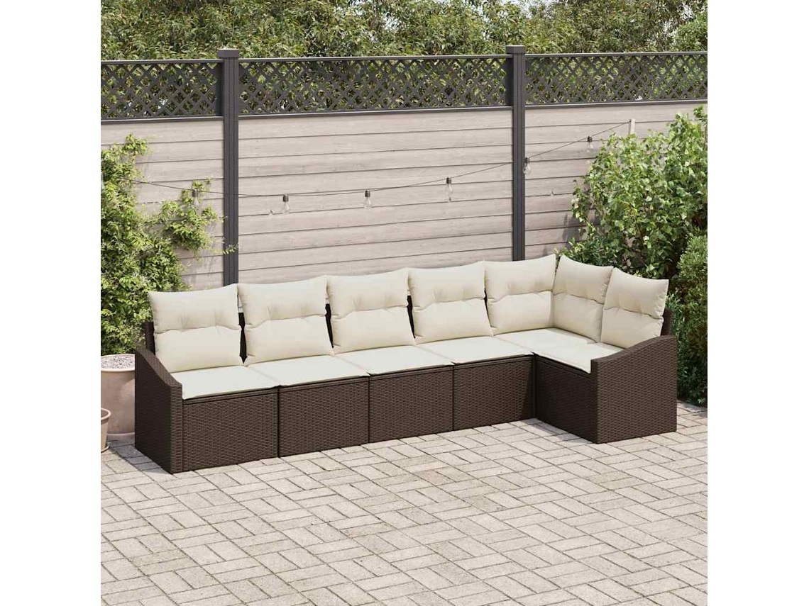 Vidaxl Conjunto de Sofás com Almofada 6 Pcs Castanho Vime Pe