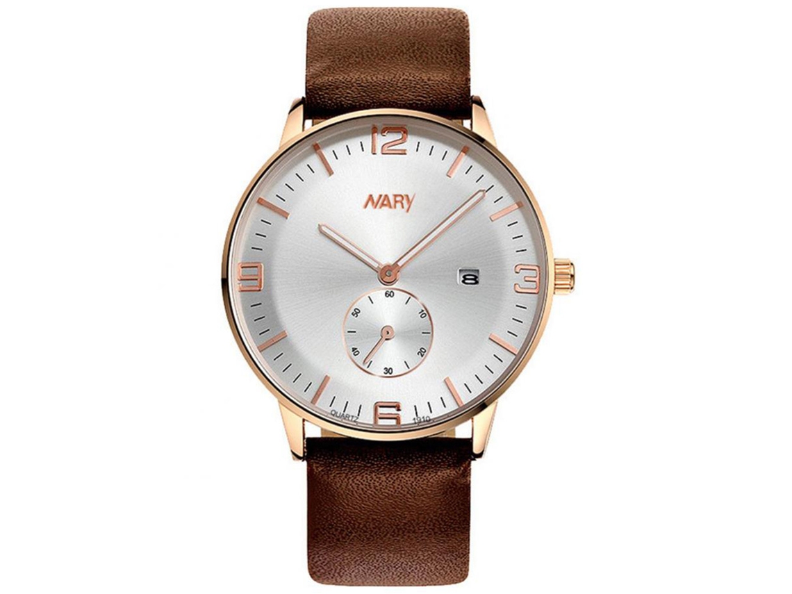 Relógio de pulso analógico masculino em aço inoxidável branco com movimento de quartzo.