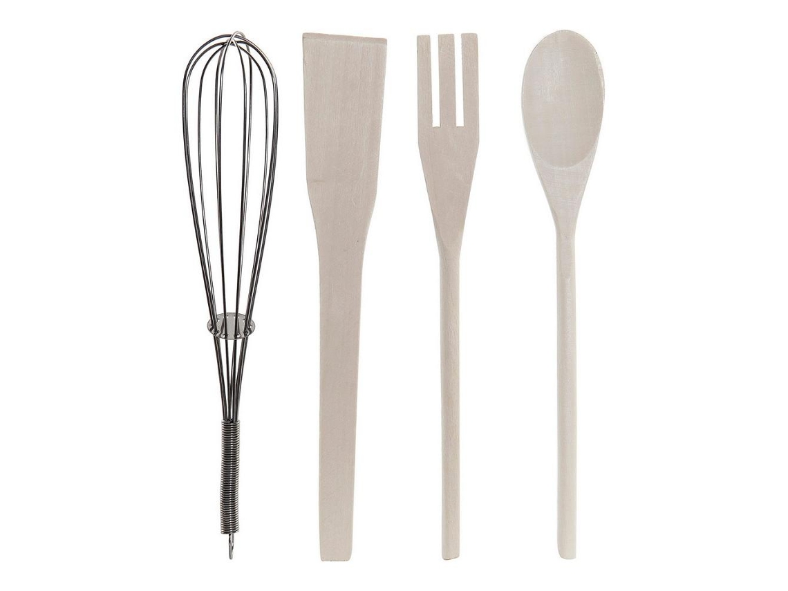 Recipiente para Utensílios de Cozinha Dkd Home Decor Madeira Da Borracha Grés 2 Pcs