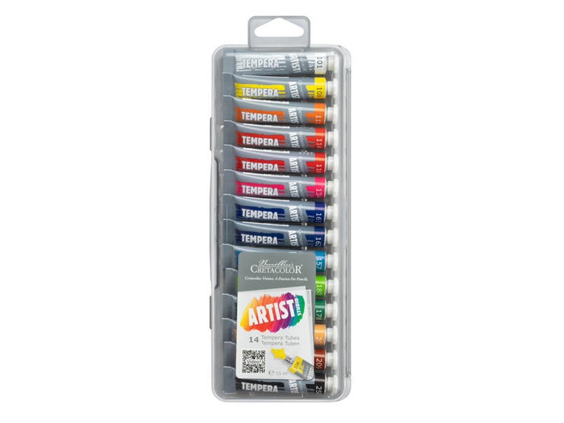Conjunto De Tinta Têmpera Cretacolor 14 Cores Em Uma Caixa De Armazenamento De 7,5 Ml