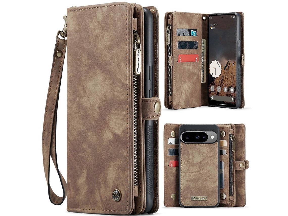 Capa De Couro Tkdaddy Para Google Pixel 10 Pro / Google Pixel 10, Caseme, Com Carteira Removível E Alça, Marrom