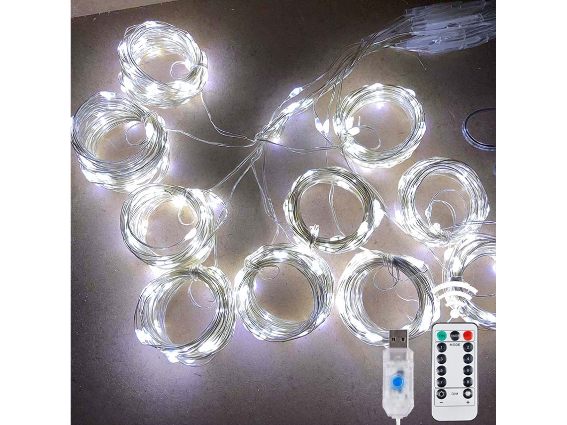 Cordão de Luzes Led com Controle Remoto Usb, 8 Modos. MDUG (luz Branca, 3mx3m, 300 Leds)