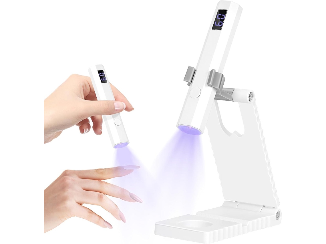 Mini Lâmpada Uv Para Unhas De Gel Com Suporte, Lâmpada De Secagem De Unhas Portátil Recarregável Com Temporizador Digital, Branca