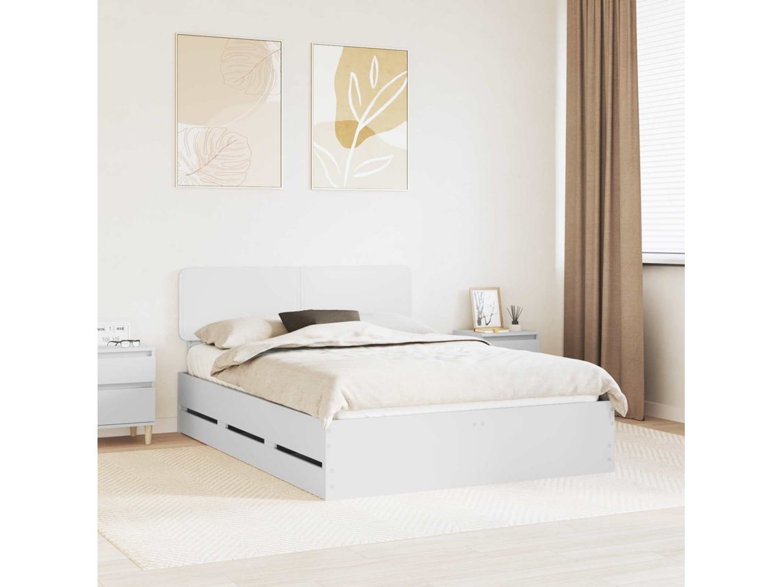 Vidaxl Estrutura Da Cama Branco 140 X 190 Cm Madeira Engenheirada