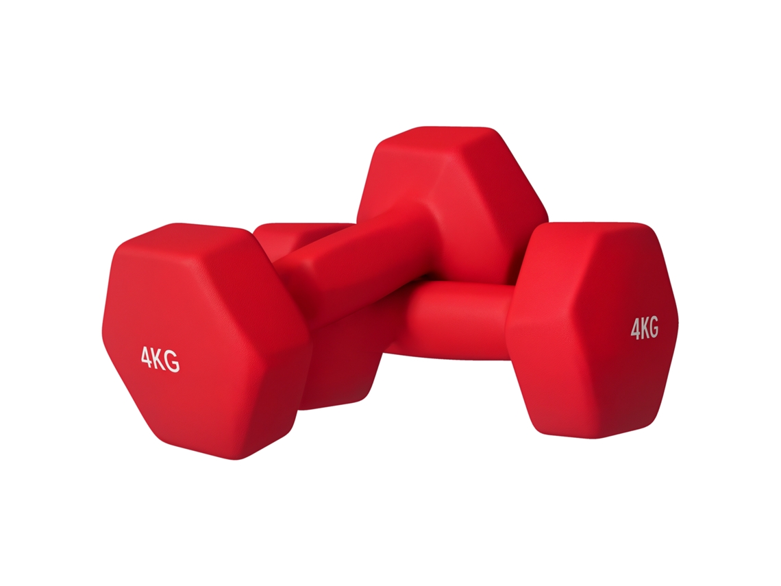 Set de 2 Halteres Hexagonais 2x4kg, Metal e Plástico, Pegada Antiderrapante, 19x9x9cm Vermelho | S/MARCA