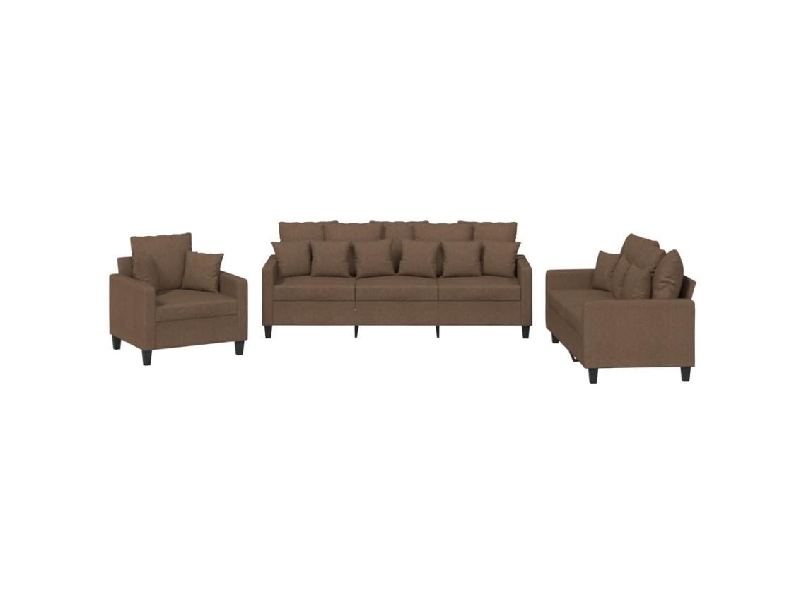 3 Pcs Conjunto de Sofás com Almofadas Tecido Castanho MAISON EXCLUSIVE
