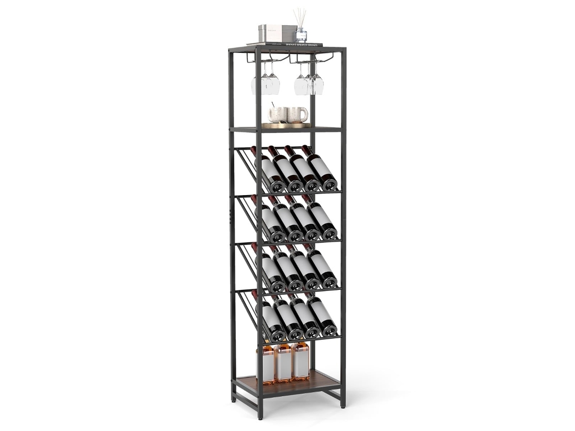 Adega de Vinhos 7 Níveis com Suporte para Taças, Prateleiras e Estrutura em Metal NORTHIX | NORTHIX