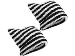 De Gorro E Touca De Crochê Listrado Com Estampa De Gatinho, Feito À Mão, 2 Peças, Confortável E Quentinho Para O Inverno.