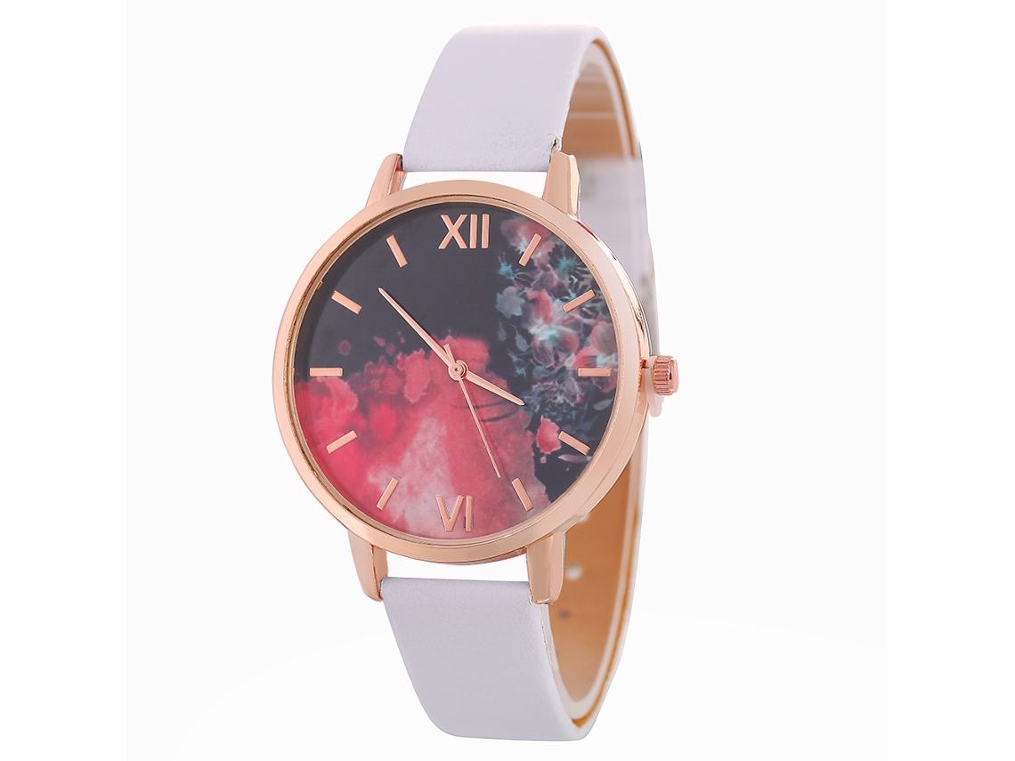 Relógio Casual Feminino Zlf0555 c Pulseira de Couro Quartzo Branco