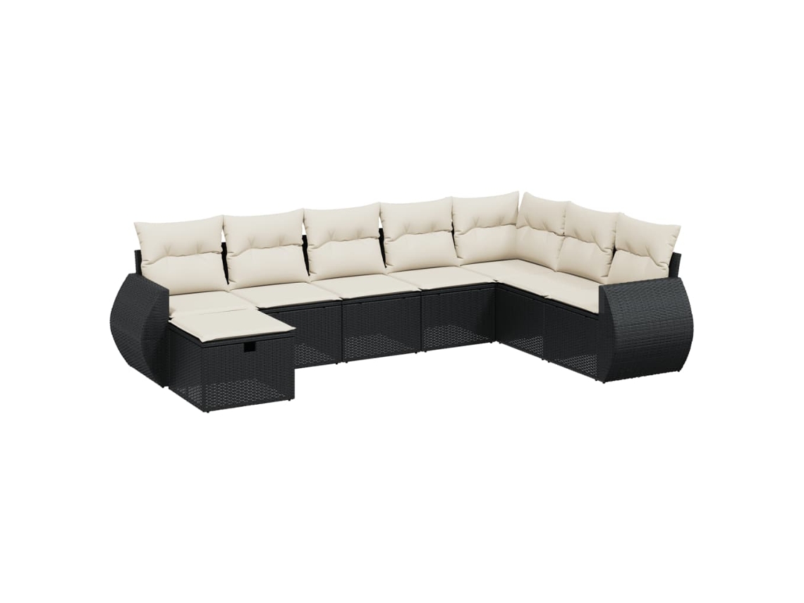 Conjunto de 8 Sofás de Jardim com Almofadões Vime Pe Preto MAISON EXCLUSIVE (8 pcs)
