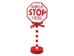 2026 adorno de Natal Santa Stop Here com Led, Chapéu para Árvore de Metal e Madeira Sólida, 12x8x30.5cm, Vintage