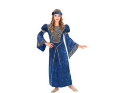 Fato de senhora renascentista azul e dourado para menina