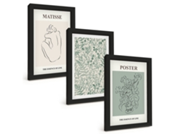 Pinturas Murais Modernaspadrões De Linhas De Plantas, Minimalismo Moldura Preta Fotos Para O Corredor Espelharte (3 Peças 20x30 Cm)