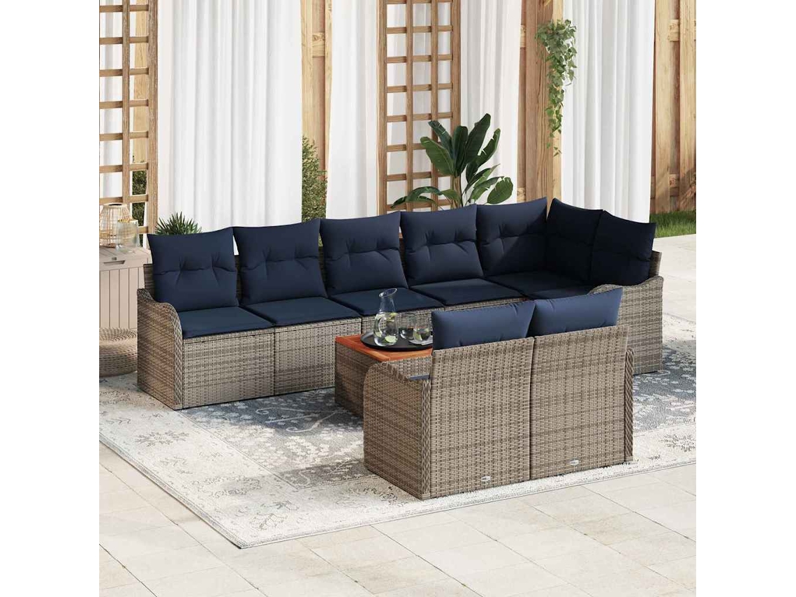 Vidaxl Conjunto De Sofá De Jardim 9 Unid. Cinzeto Vime Pe