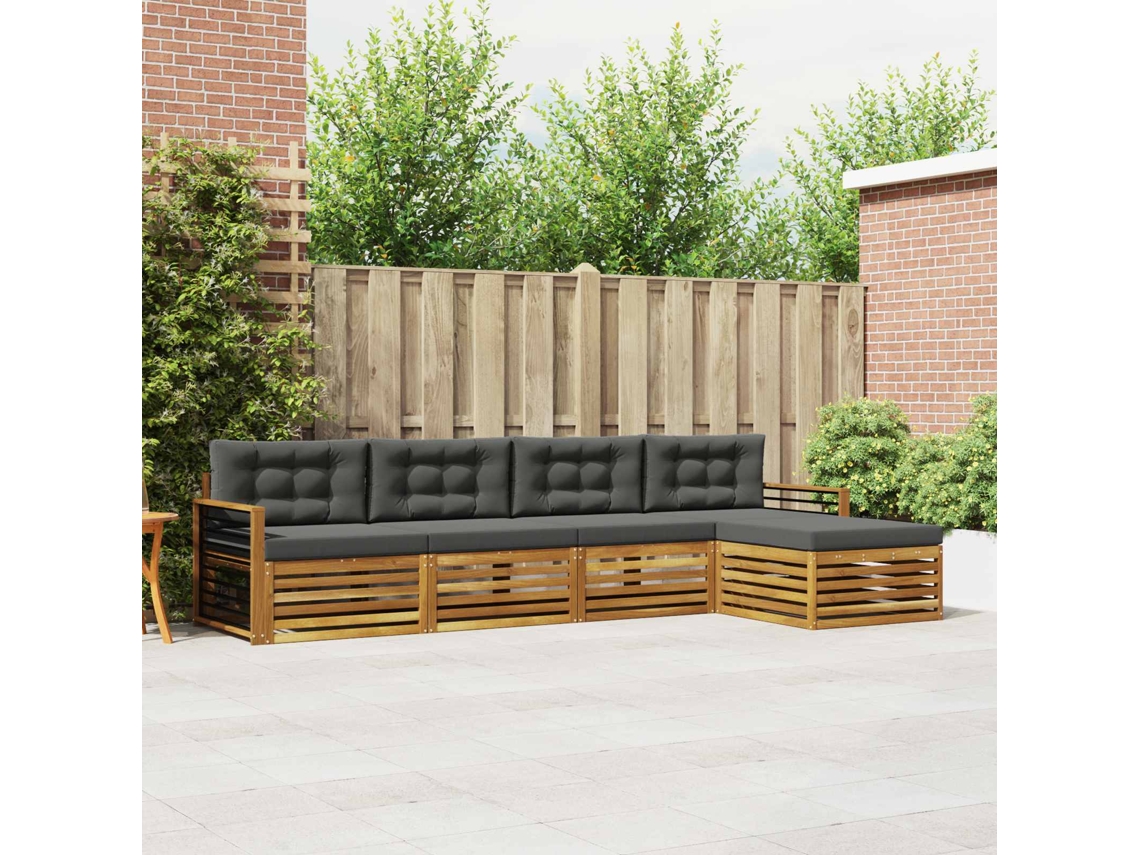 Vidaxl Conjunto De Sofás Para Exterior 5 Pcs Natural E Antracite