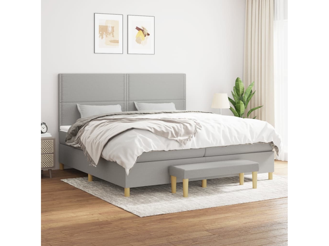 Vidaxl Cama Com Molas/colchão 200x200 Cm Tecido Cinza-claro