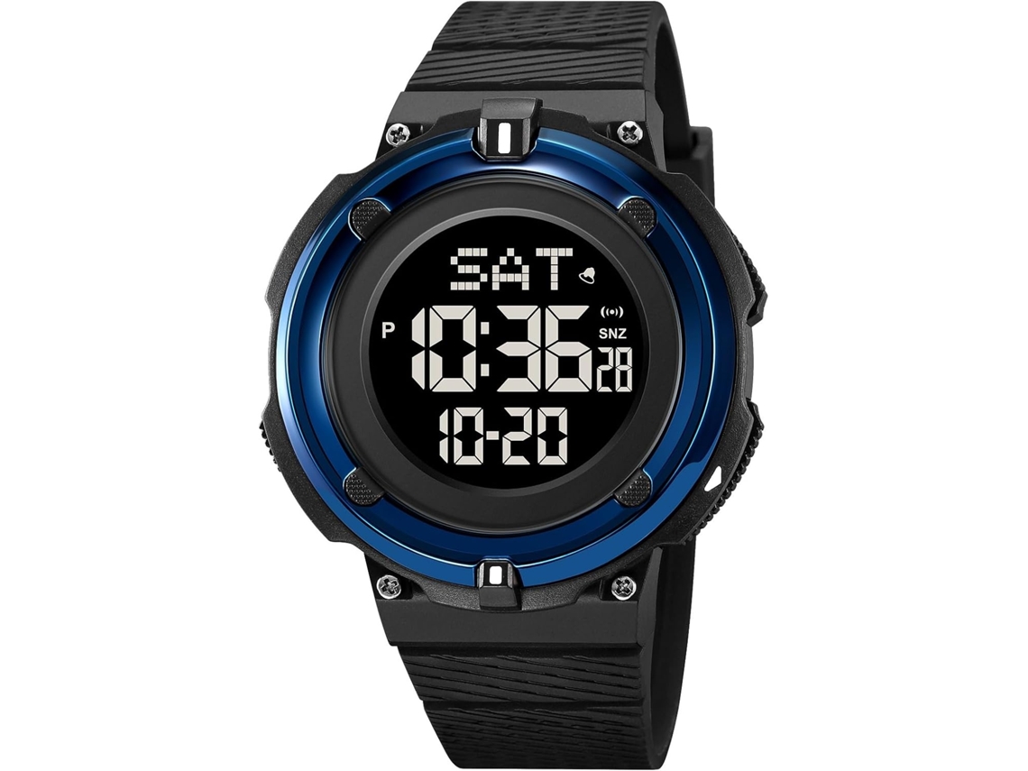 Lurelia Relógio Digital Desportivo, Visor Digital, Led, Cronómetro, Alarme, Data/calendário, 12/24h, Resina, Abs, Resistente À Água 50m, Azul E Preto