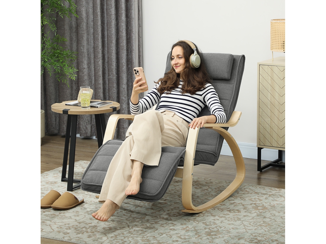 Rocking Chair With Massage Function, Lumbar Heating, 3 Modes, Fabric Cover, Gray