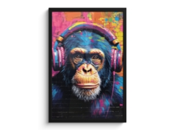 Poster Emoldurado Graffiti - Chimpanzé - Arte De Rua - Auscultadores - Macaco 40x60 Cm