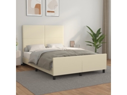 Vidaxl Estrutura De Cama C/ Cabeceira Couro Artificial 140x200cm Creme