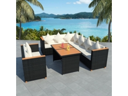Vidaxl 5 Pcs Conjunto Lounge De Jardim C/ Almofadões Vime Pe Preto