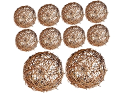 Conjunto de 10 Bolas Decorativas de Rattan Natural para Pendurar GOKOCO