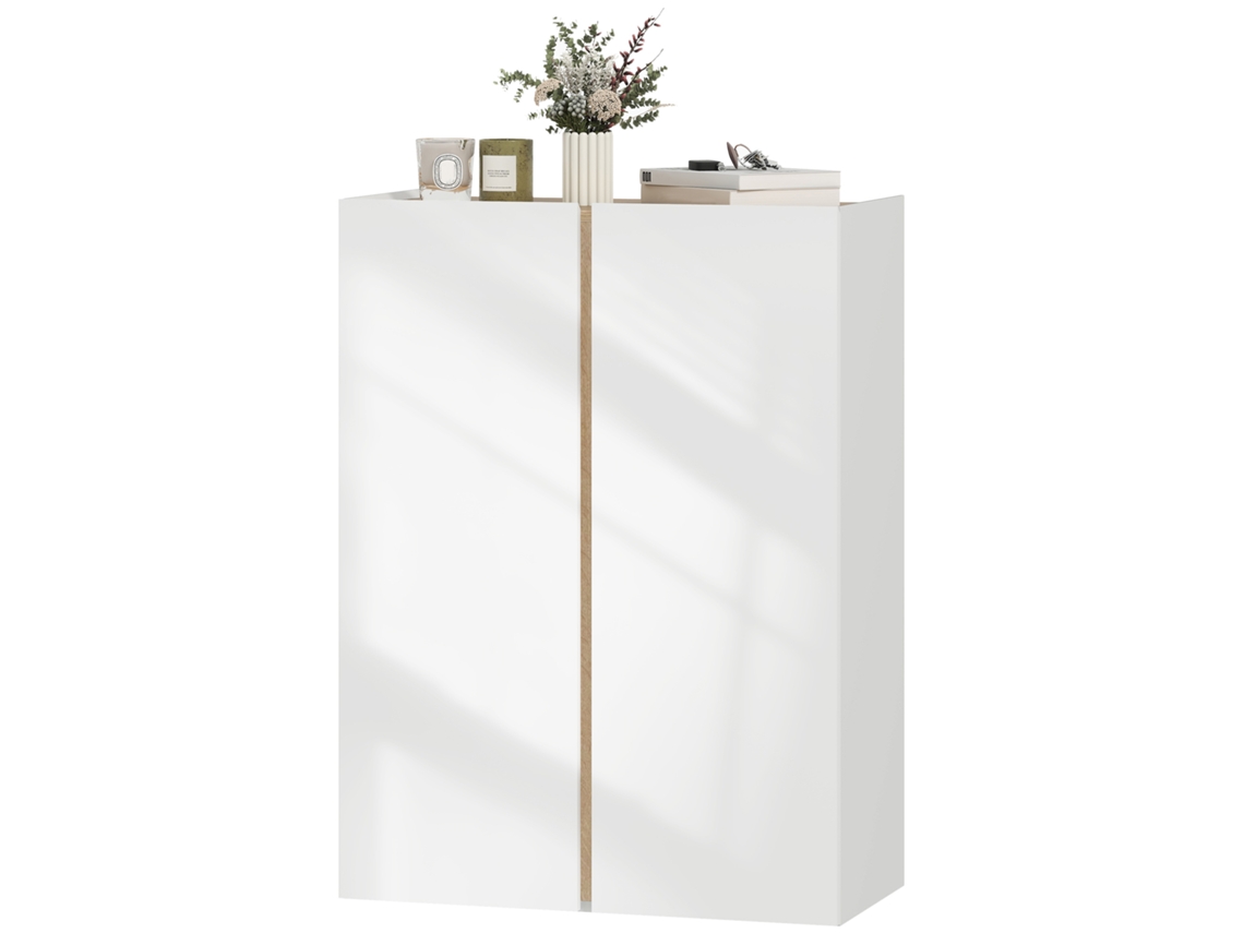 Calçadeiro Andares 6 2 Portas Brancas Alto Brilho, Fechamento Suave Prateleiras Ajustáveis 70x33,5x95 Cm Branco