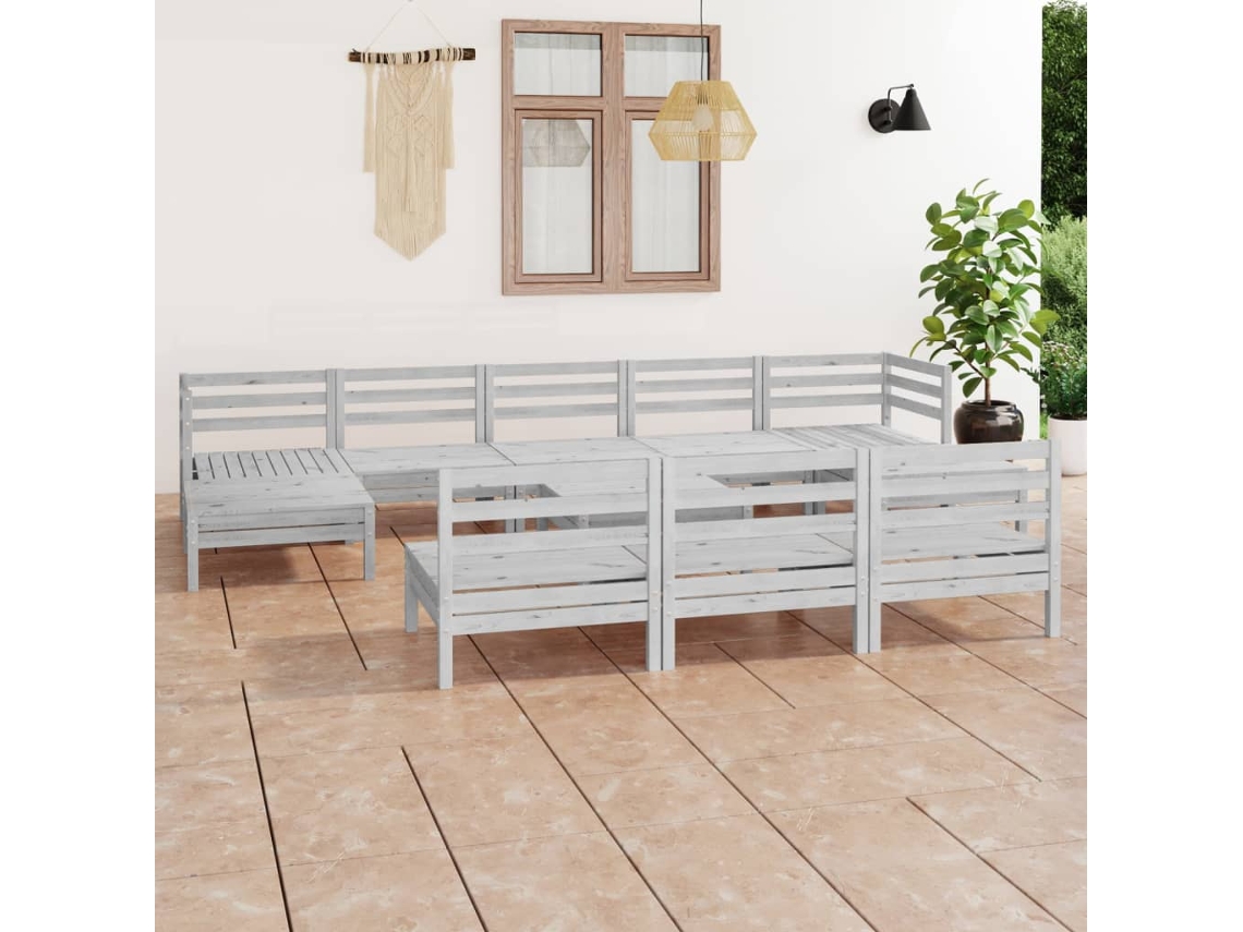 Vidaxl 11 Pcs Conjunto Lounge de Jardim Pinho Maciço Branco