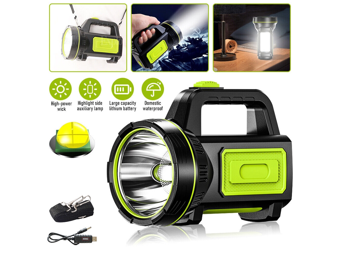 Lanterna de Luz Forte Recarregável Multifuncional Super Brilhante Portátil Holofote Lâmpada de Pesca para Áreas Externas SUNNY SPACES