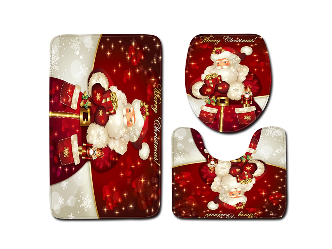 Tapete Banheiro Porta Antiderrapante Natal Boneco Neve Conjunto 3 Peças