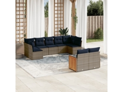 Vidaxl Conjunto De Sofá De Jardim De 9 Peças Com Almofadas Em Rattan Sintético Cinza