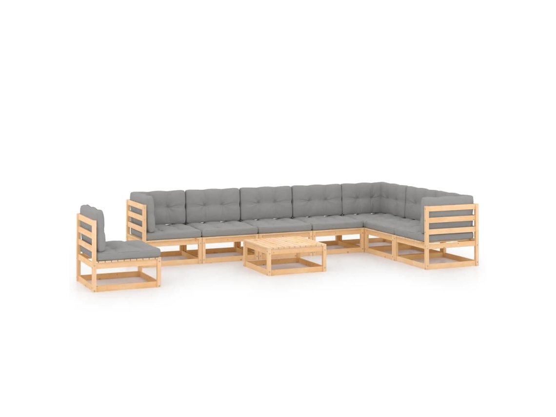 Conjunto 9 lounge de jardim c/ almofadões VIDAXL pinho maciço