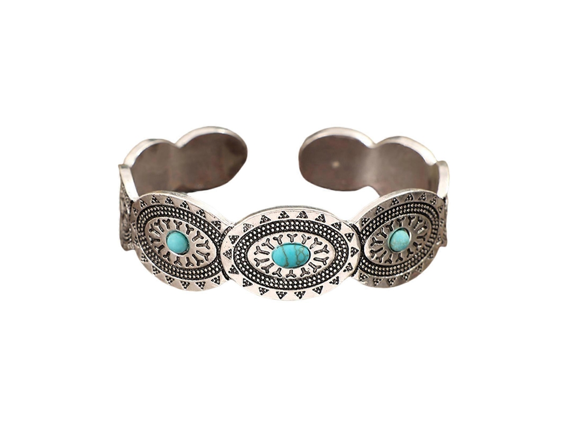 Pulseira Aberta Em Estilo Retrô Com Turquesa Natural. Uma Joia Sofisticada Para Um Visual Único E Elegante. Nostalgia88