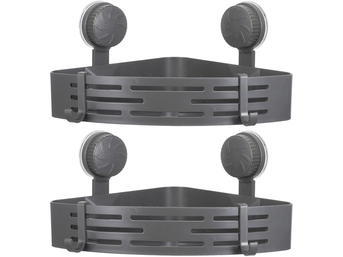Conjunto De 2 Cestos Armazenamento Triangulares Para Banheiro Com Ventosas E Ganchos, Prateleira De Canto Em Abs À Prova