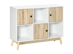 Aparador com 9 nichos, 3 portas, 3 compartimentos abertos, 96x30x75cm, branco/natural ZENCORE SERVICES