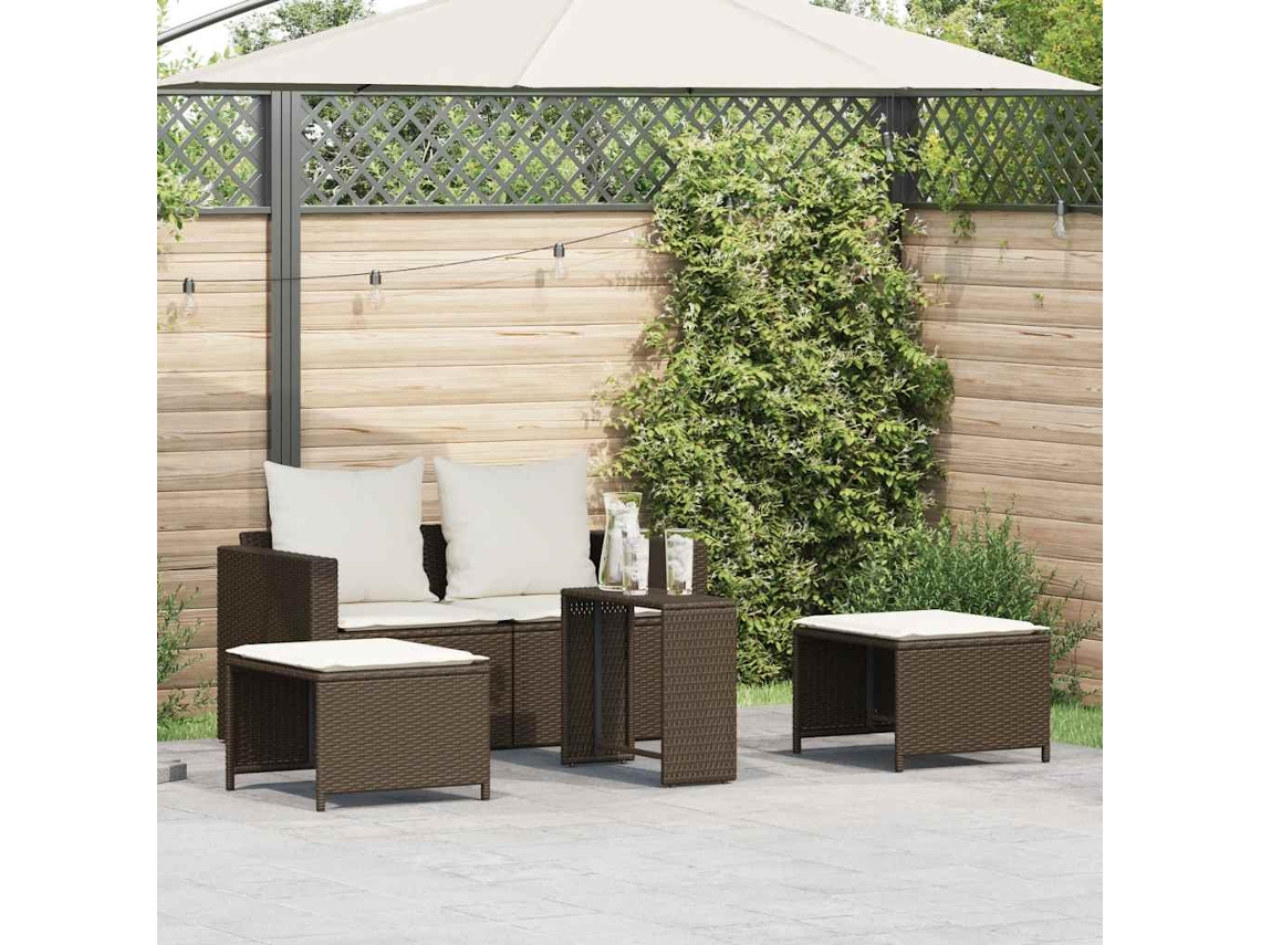 Vidaxl 5 Pcs Conjunto Sofás De Jardim C/ Almofadões Empilhável Vime Pe