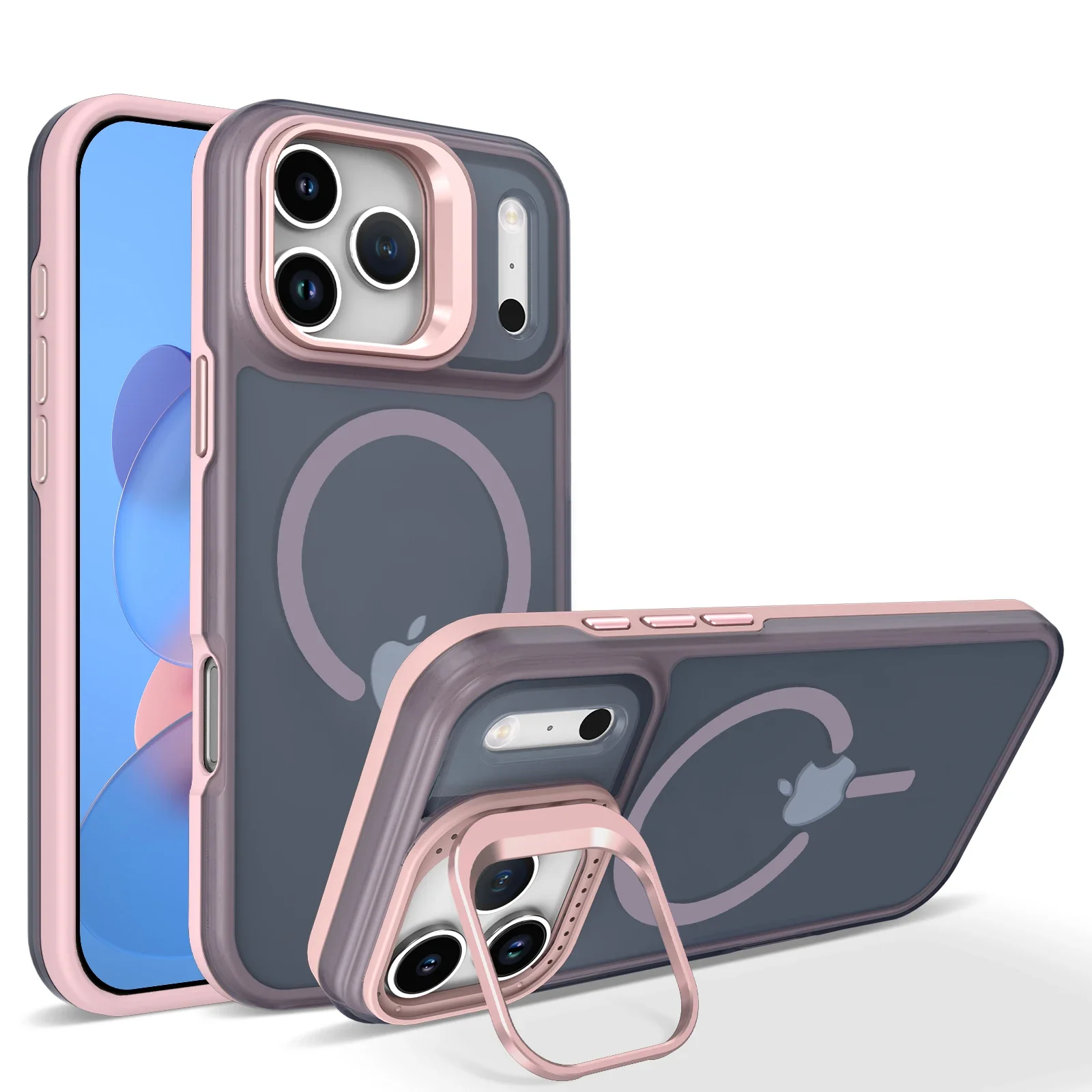 Capa Transparente Magnética À Prova De Choque Para Iphone (iphone Air, Rosa) Com Suporte, Compatível Com Carregamento Sem Fio Magsafe.