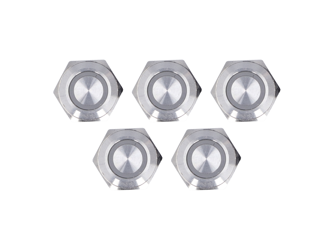 Interruptor De Pressão Momentânea Metal Com Led 16mm Ip67 Dc12-24v Azul 5pcs
