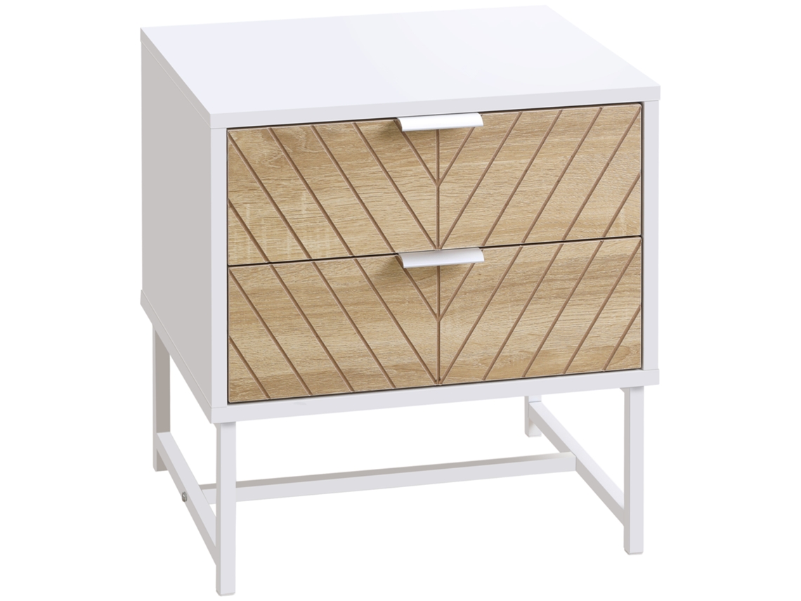 Mesa de Cabeceira Melamina de Madeira e Aço Cor Carvalho e Branco 45x39x48cm Homcom