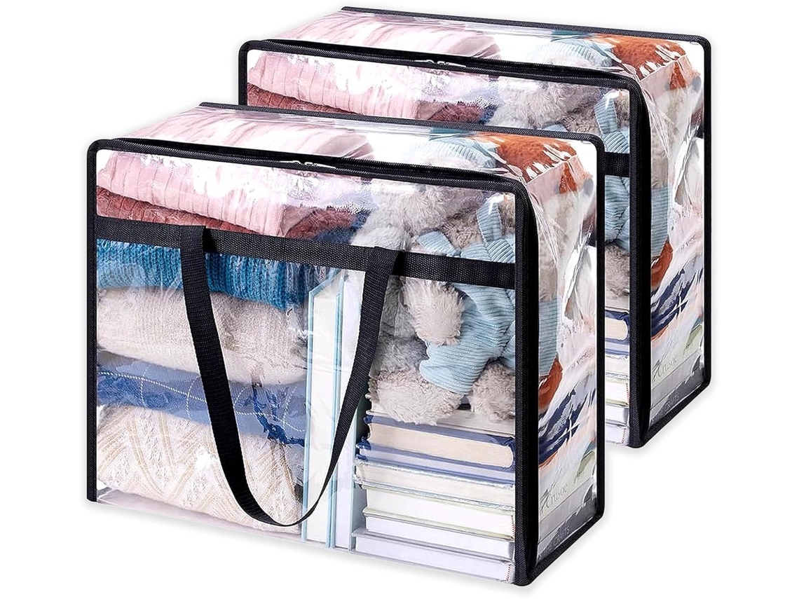 Sacos De Armazenamento, Pacote Com 2, Sacos De Armazenamento Transparentes Para Roupas, Saco Organizador Plástico Para Cobertores, Dobrável