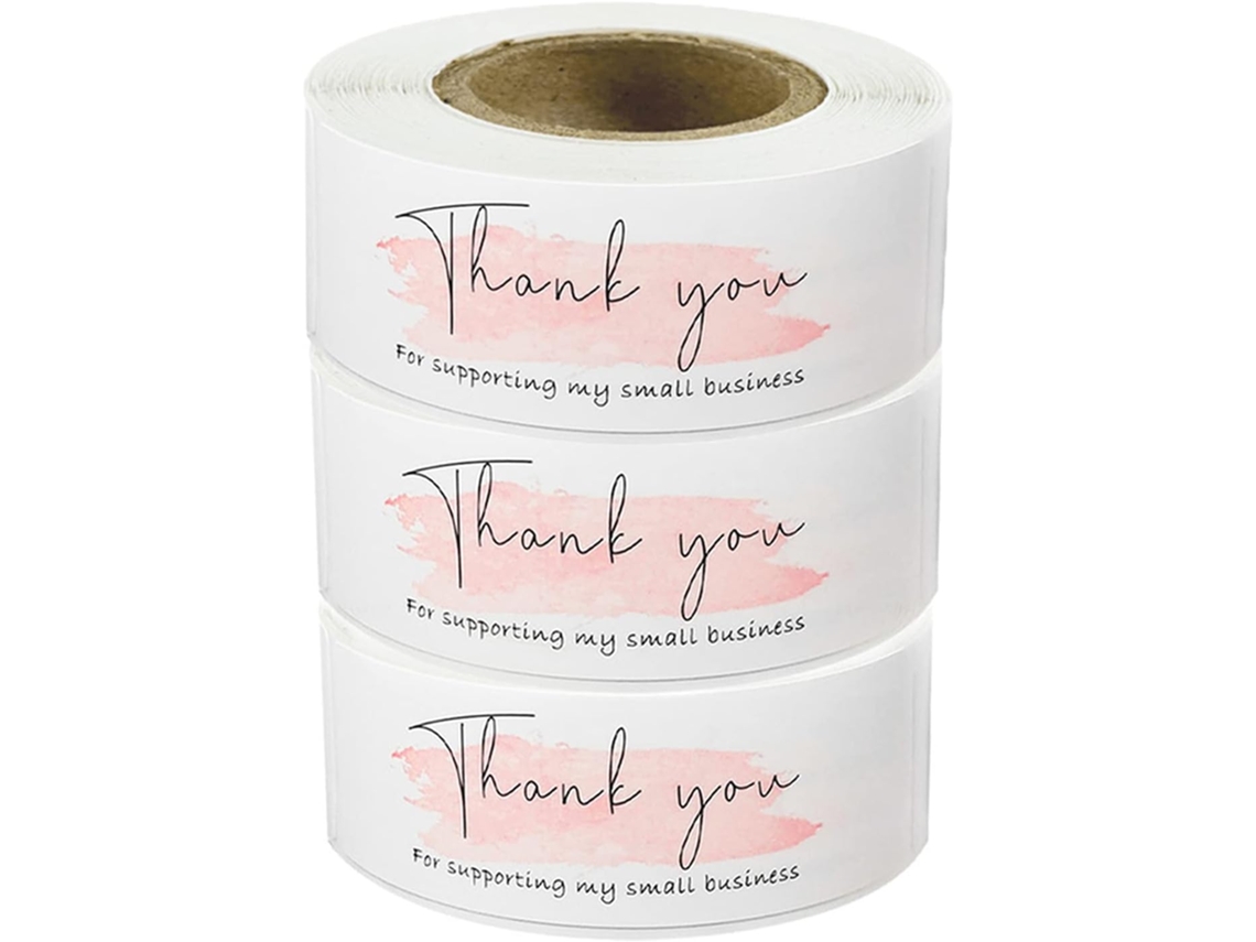 3 Rolos de Adesivos de Agradecimento 1" X 3", Adesivos Decorativos Rosa para Lacre BRILVIBERA