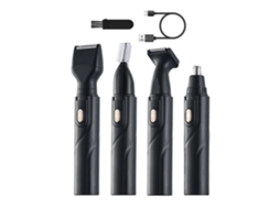 Kit De Beleza 4 Em 1: Barbeador Elétrico Recarregável Via Usb Para Barba, Pelos Do Nariz E Sobrancelhas. Fácil De Limpar E Manter. Cor: Prata.