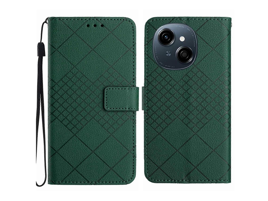 Capa De Couro Com Textura De Grade Rômbica Para Celular