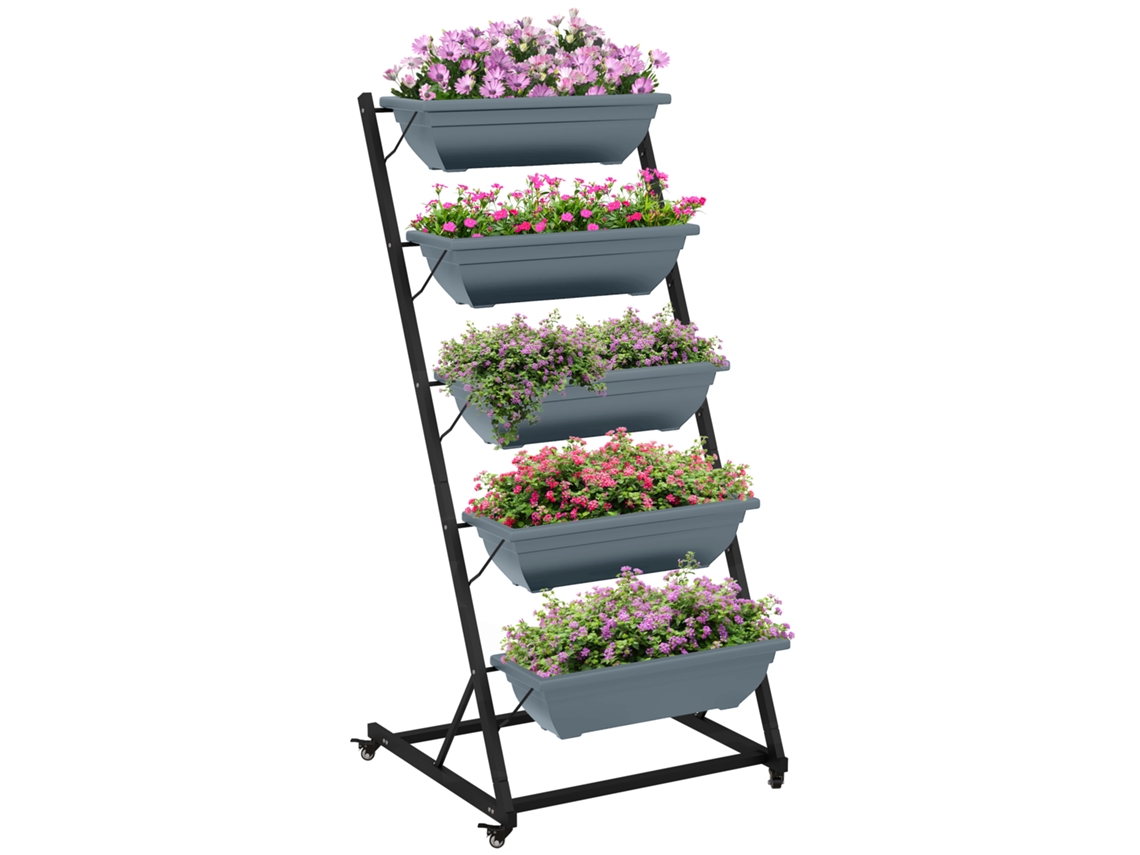 Escada De Plantas Escada De Flores Prateleira De Plantas, Empilhável, Resistente Às Intempéries, 65 X 67 X 145 Cm, Cinza + Preto Zs