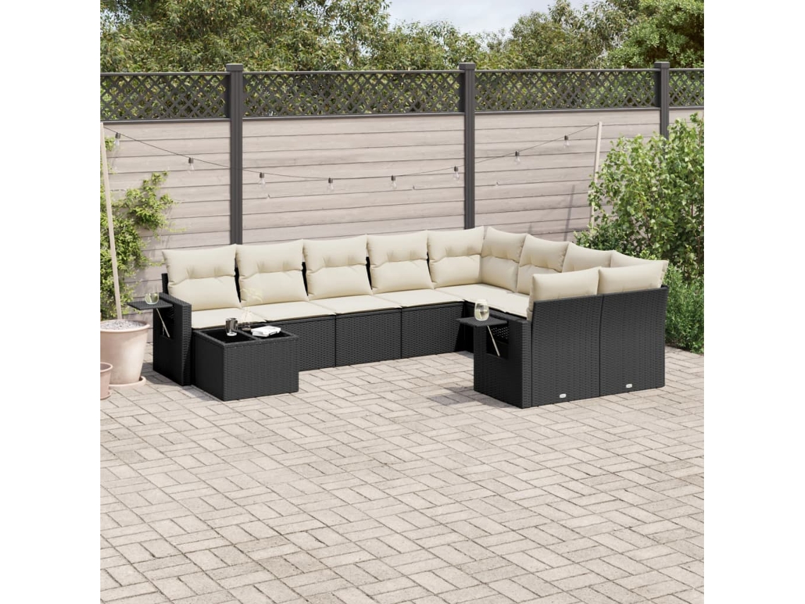 Vidaxl 10 Pcs Conjunto Sofás De Jardim C/ Almofadões Vime Pe Preto