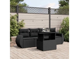 Vidaxl 5 Pcs Conjunto Sofás De Jardim Com Almofadões Vime Pe Preto