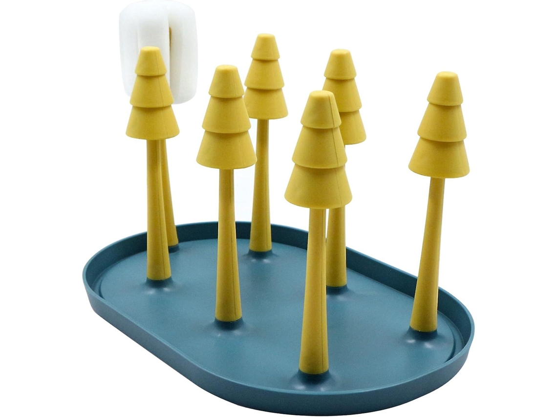 Soporte para Secar Botellas Y Vasos Portavasos de Cristal Con 6 Brazos Azul Y Amarillo 1 Pieza