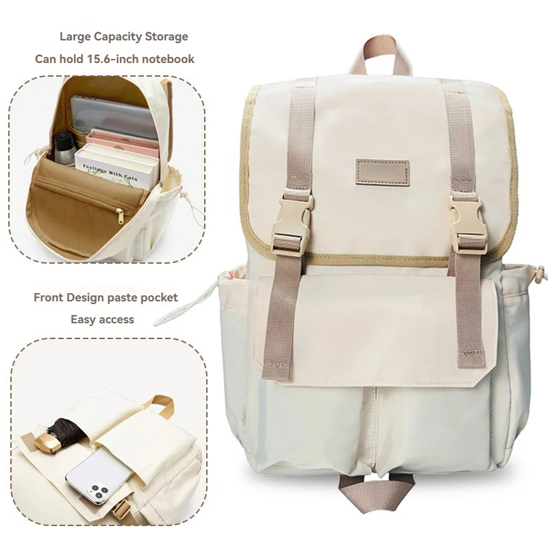 Mochila Casual E Elegante (marrom Claro, 15 Polegadas) Com Compartimento Para Laptop, Leve E Portátil.