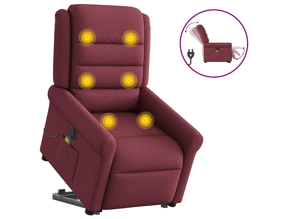 Vidaxl Poltrona Elevatória De Massagens Elétrica Tecido Vermelho Tinto